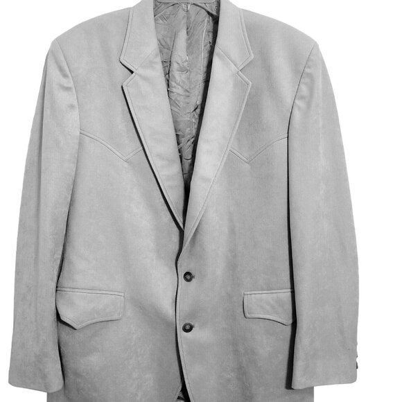 Circle S Dallas Texas Mens Blazer Sport Coat 46R Gray Micro Suede Two Button - Picture 1 of 12